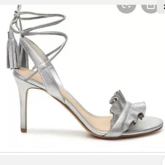 silver ankle tie heels